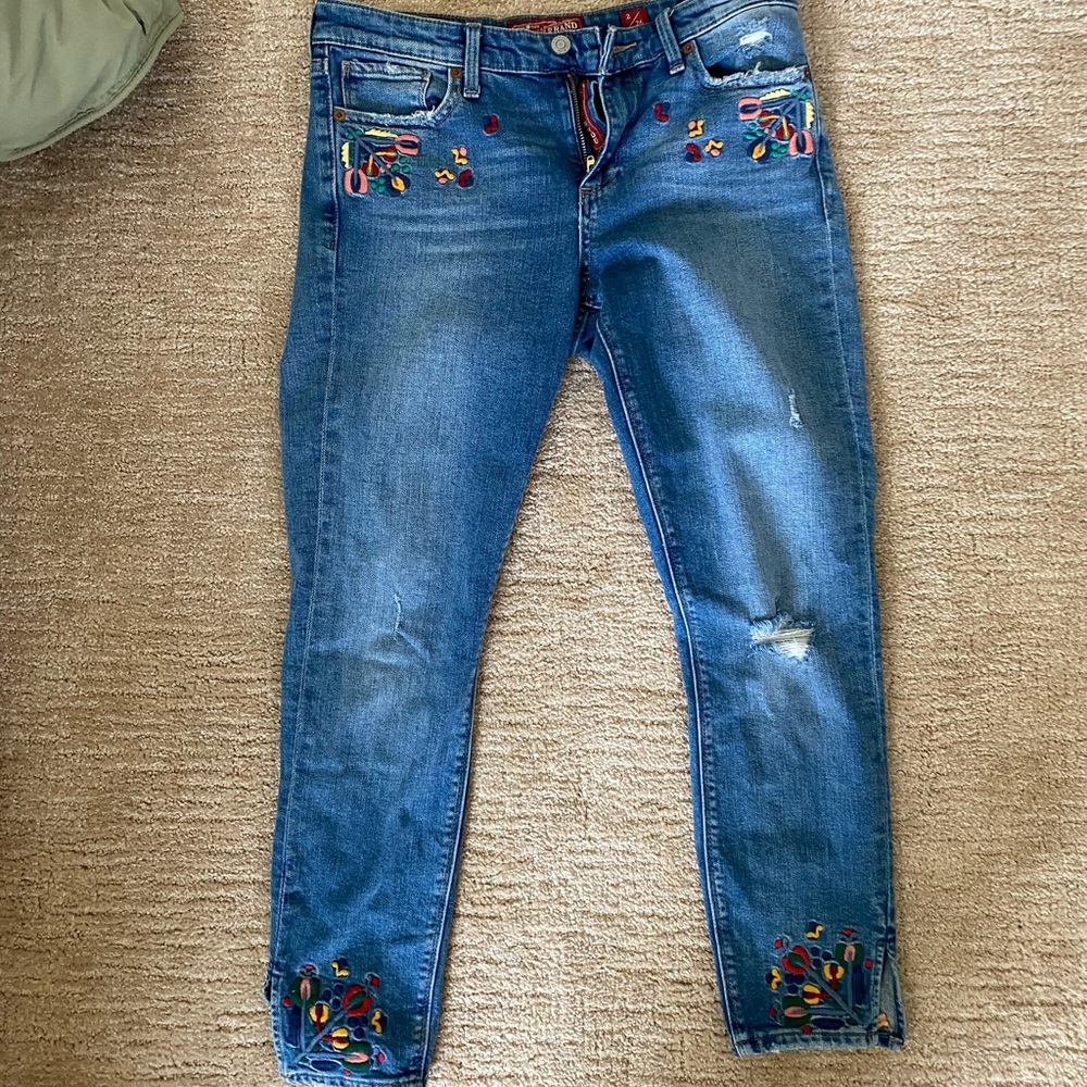 Lucky Brand Blue Embroidered Ankle Jeans